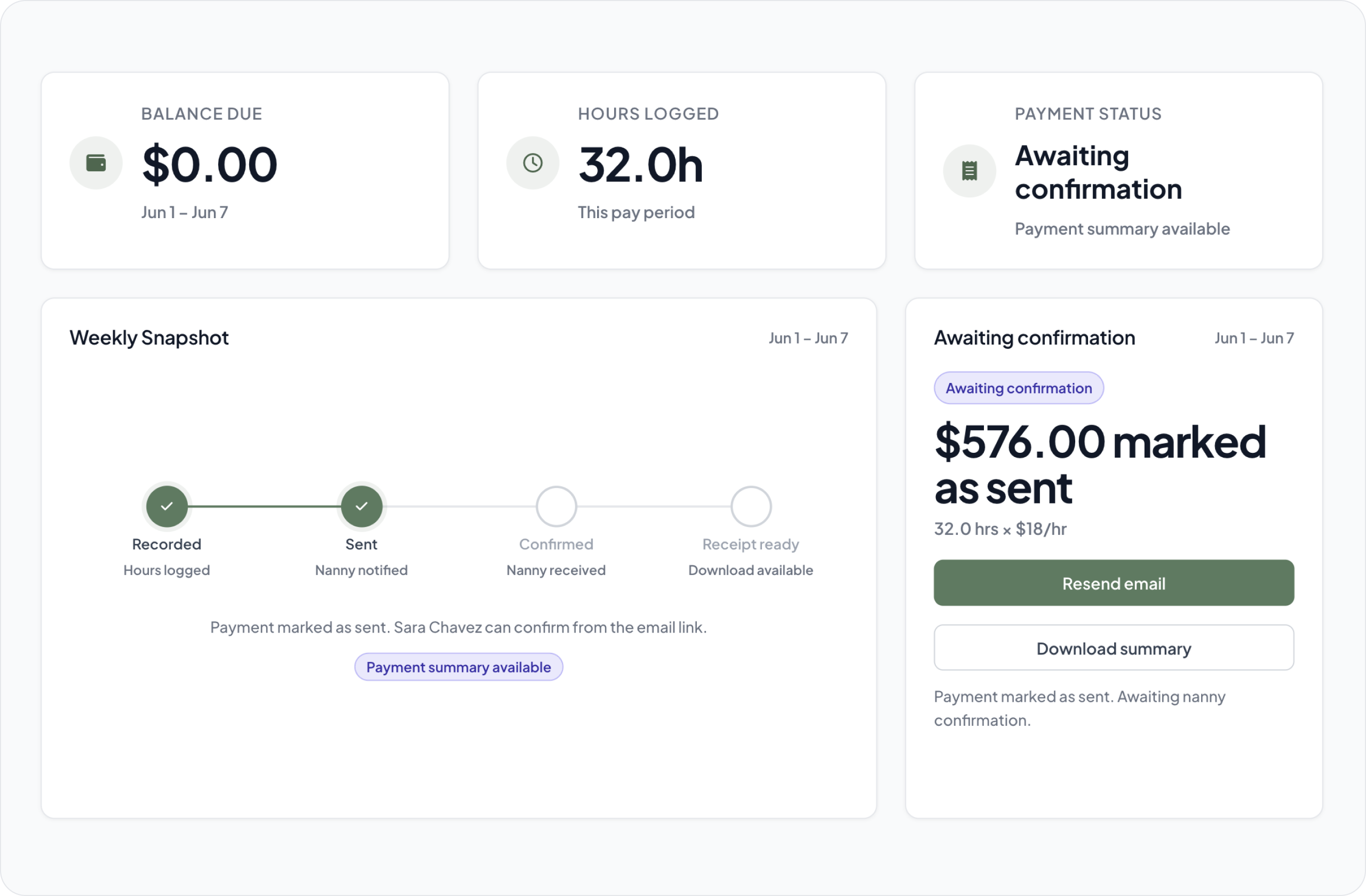 Weekly payment records interface preview